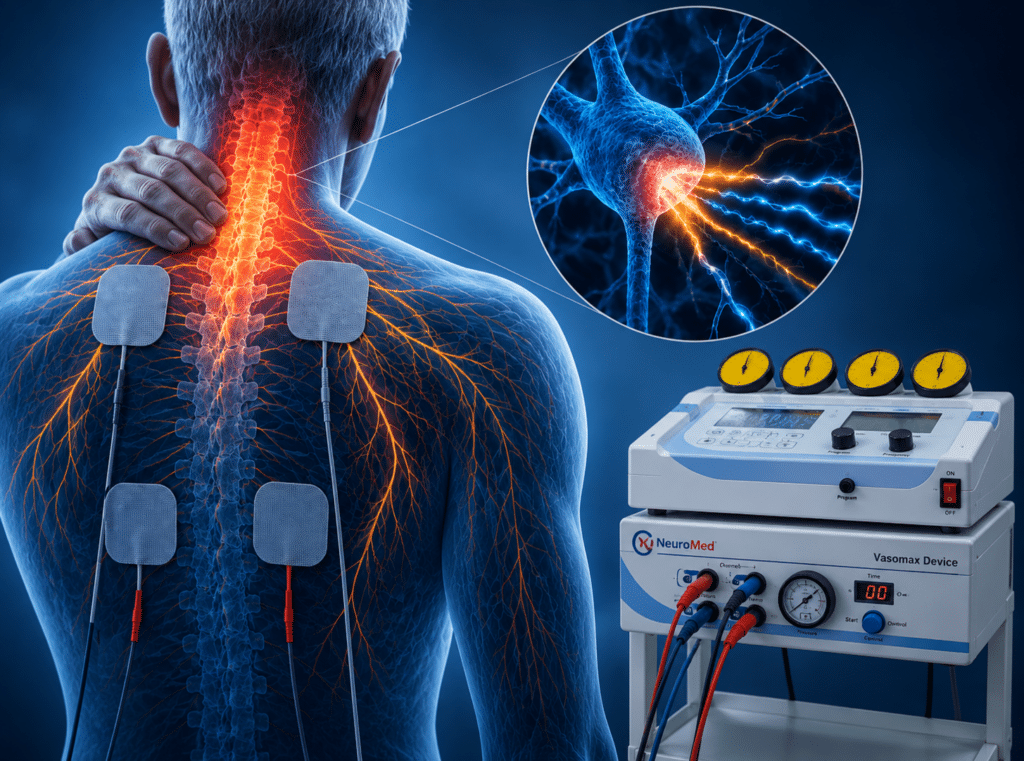 Relatyv Interferential current therapy Shown to provide analgesic effects in studies of neck pain, low back pain, knee osteoarthritis, and post-operative knee pain.