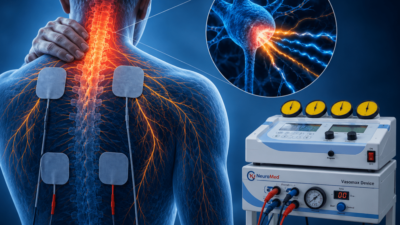 Relatyv Interferential current therapy Shown to provide analgesic effects in studies of neck pain, low back pain, knee osteoarthritis, and post-operative knee pain.